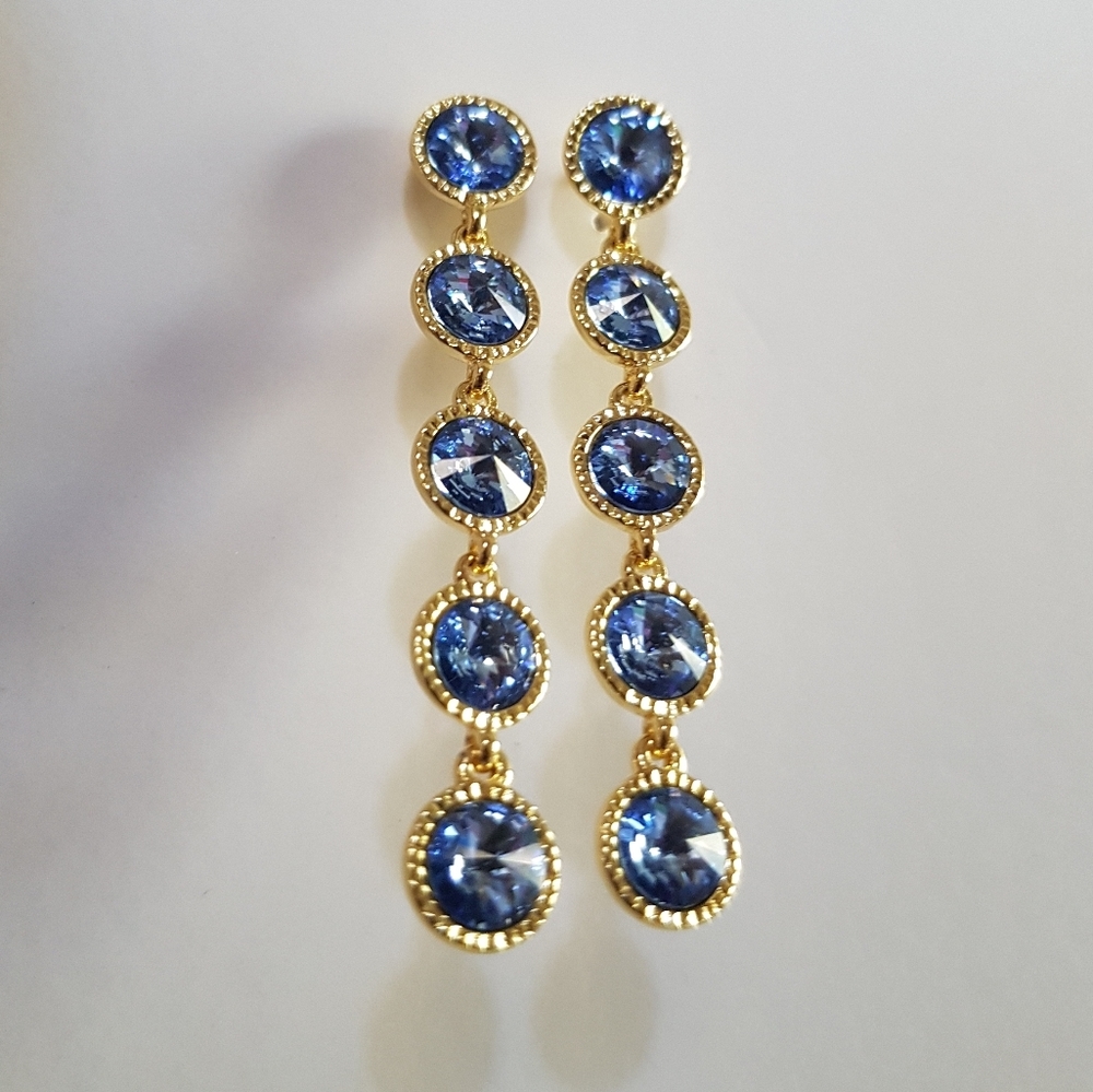 Ted Baker Gold Blue Crystal Drop Earrings - Picture 1 of 3